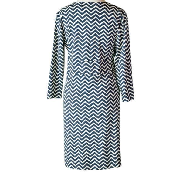 Talbots Blue And  White Chevron Wrap Bodice Dress Size Medium - Picture 3 of 7